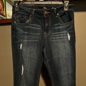 1822 Denim Jeans Women’s 8 Mid-Rise Skinny Zip Distressed Dark Wash Blue Denim